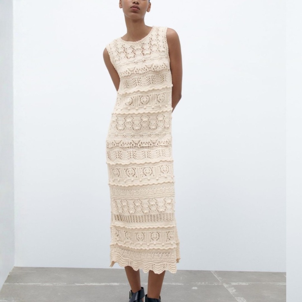Zara Cream Crochet Midi Dress